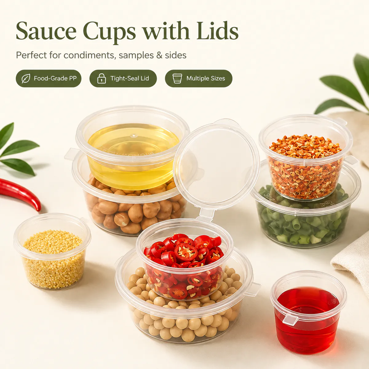 Clear Sauce Cups with Lids product photo