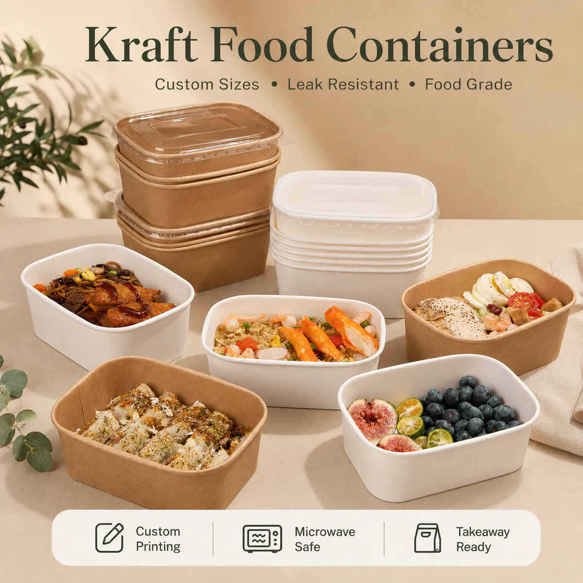 Kraft Food Containers with Lids product photo
