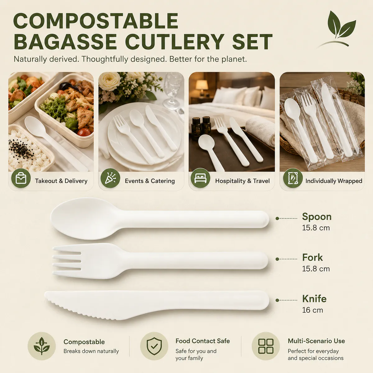 Compostable Bagasse Cutlery Sets product photo