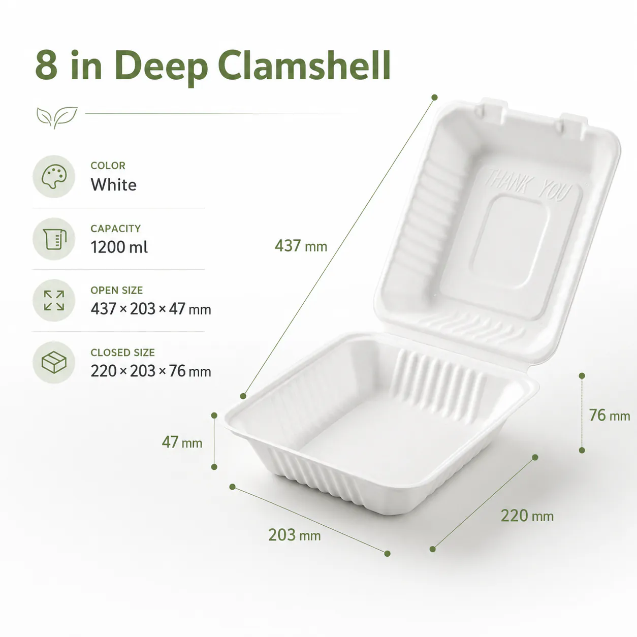 KY61 White Bagasse Clamshell product photo