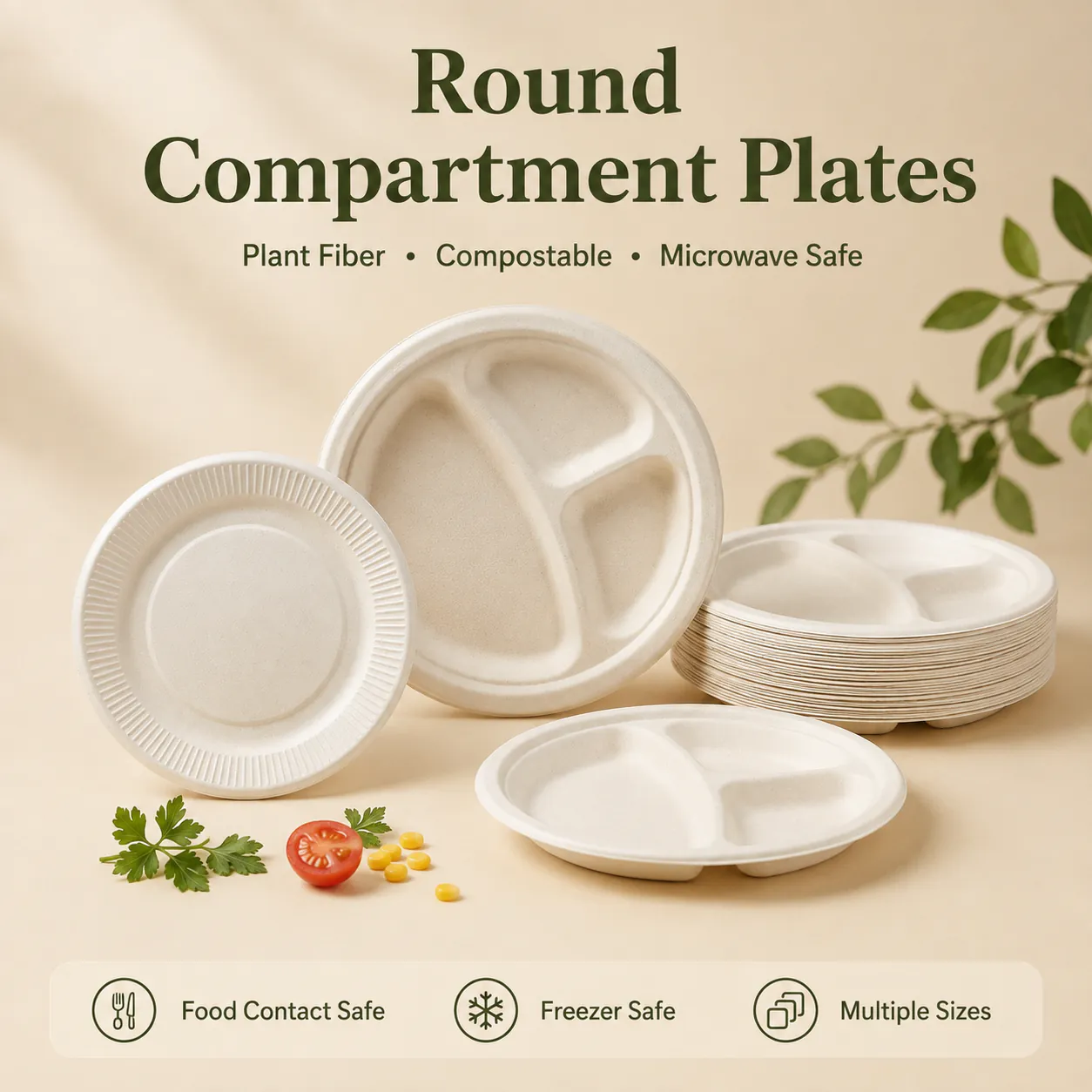 Round Compartment Bagasse Plates product photo