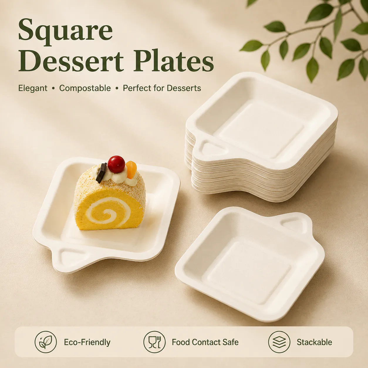 Square Bagasse Dessert Plates product photo