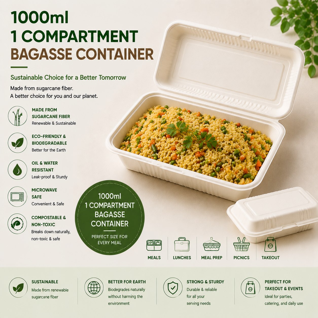 Bagasse clamshell containers